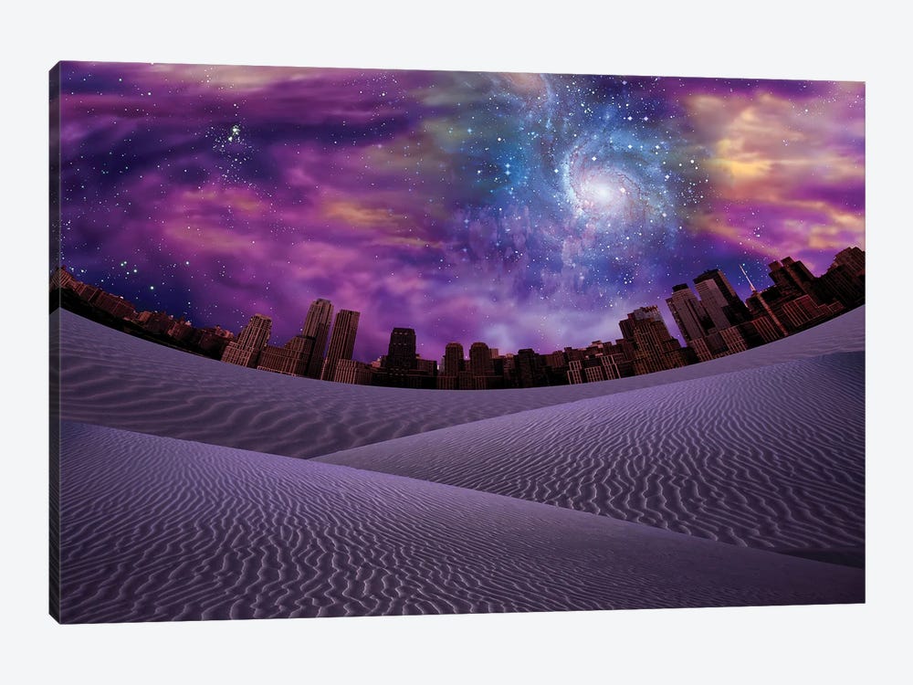 Desert City Purple Sky And Galaxy 1-piece Canvas Print