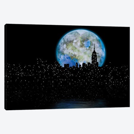 Terraformed Moon Over Night City New York's Silhouettes Canvas Print #RLF219} by Bruce Rolff Art Print