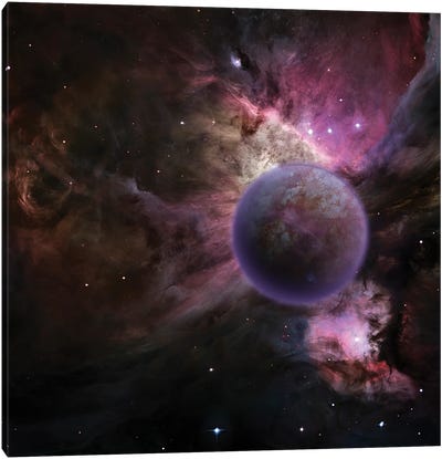 Mysterious Planet, Purple Nebula Canvas Art Print - Black & Pink