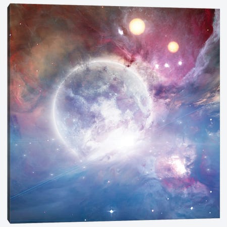 Bright Moon, Two Suns In Colorful Deep Space Canvas Print #RLF227} by Bruce Rolff Art Print