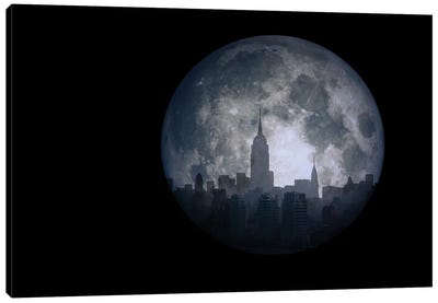 City Silhouettes Reflects The Moon Canvas Art Print