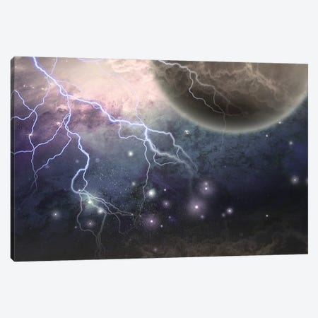 Deep Space Scene Lightnings And Mystic Planet Canvas Print #RLF235} by Bruce Rolff Canvas Art