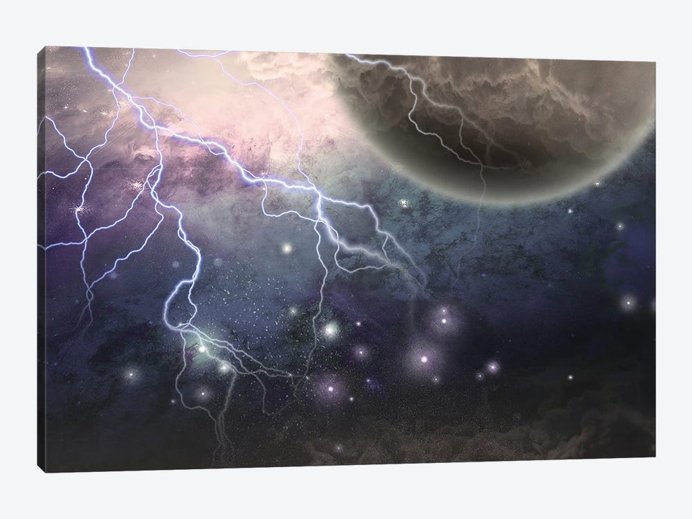 Deep Space Scene Lightnings And Mystic Planet 1-piece Canvas Wall Art