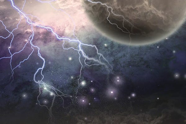 Lightning: Deep Space Scene Lightnings And Mystic Planet by Bruce Rolff