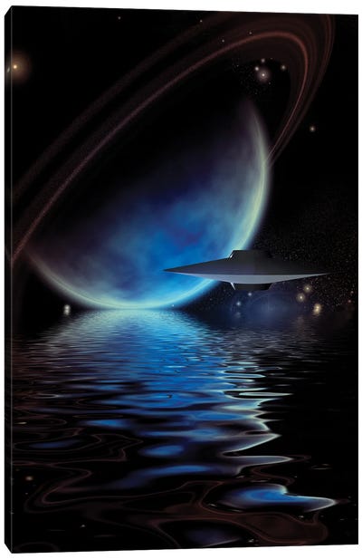 Alien Ufo'S Over An Exoplanet Sea Canvas Art Print