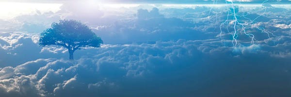 Lightning: Surrealism Lightning And Dawn Green Tree by Bruce Rolff