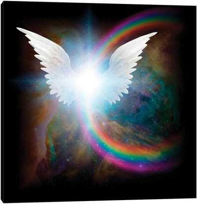 Bright Star With White Angel'S Wings In Vivid Colorful Universe Canvas Art Print