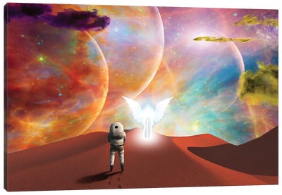 Astronaut Meeting With The Angel On A Space Journey Canvas Art Print