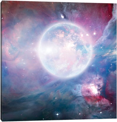 Bright Moon In Vivid Nebulous Deep Space Canvas Art Print