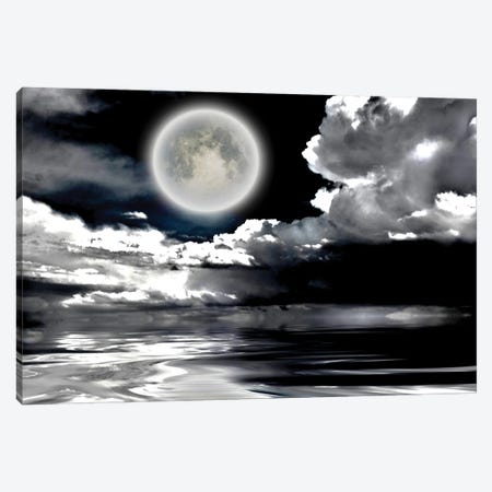 Full Moon Dramatic Clouds Reflected In Calm Wat Canvas Print #RLF63} by Bruce Rolff Art Print