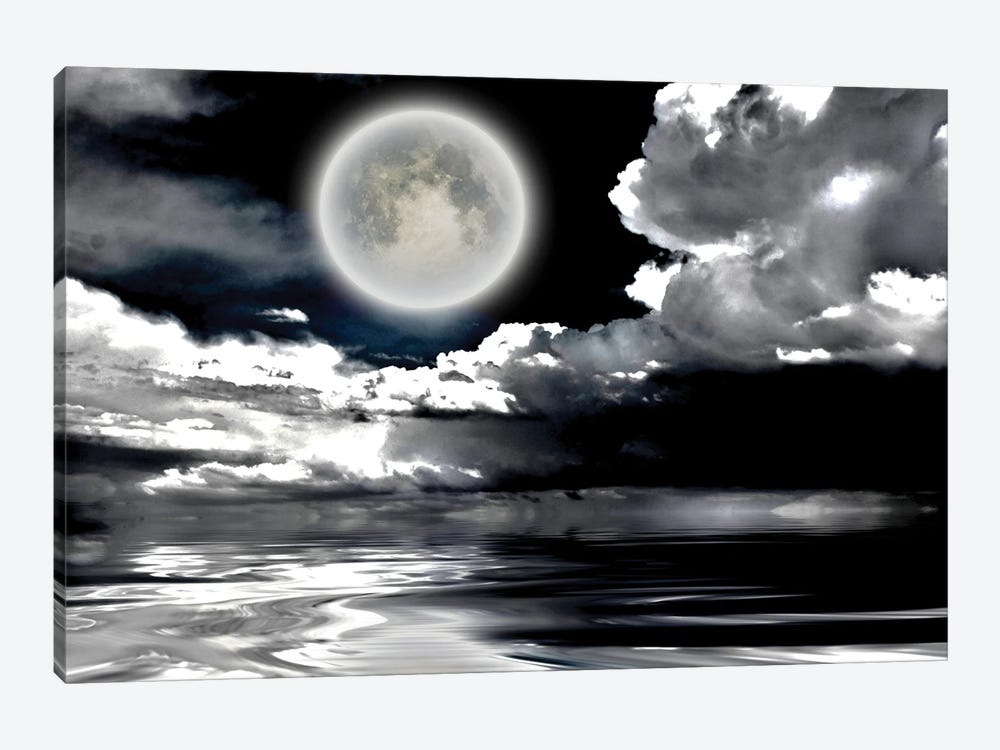 Full Moon Dramatic Clouds Reflected In Calm Wat 1-piece Canvas Print