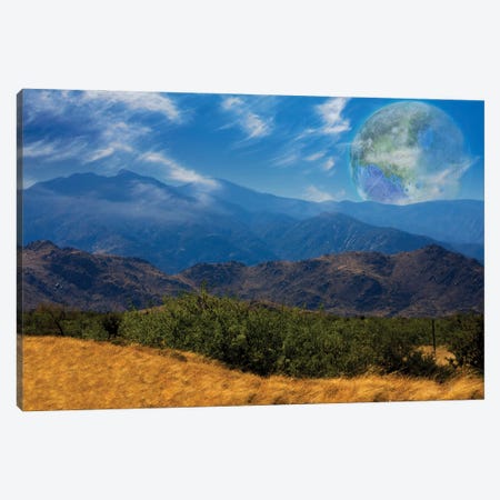 Mountain Vista Terraformed Moon Seen From The Earth 3D Rendering Canvas Print #RLF84} by Bruce Rolff Canvas Artwork