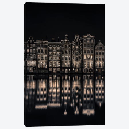 Amsterdam By Night (Black And White) Canvas Print #RLT20} by Robin Scholte Art Print