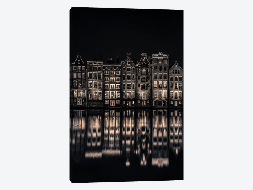 Amsterdam By Night (Black And White) by Robin Scholte 1-piece Canvas Wall Art
