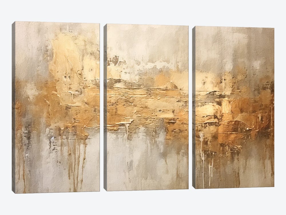 Ivory and Gold Grunge VII by RileyB 3-piece Canvas Art Print