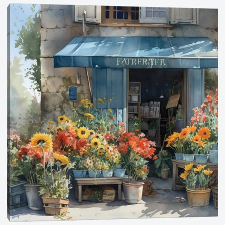 Village Flower Shop I Canvas Print #RLY27} by RileyB Canvas Art Print
