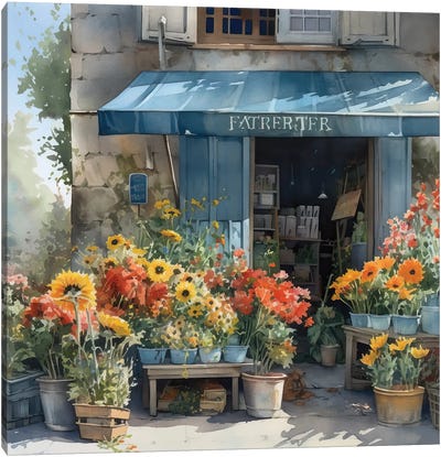 Village Flower Shop I Canvas Art Print - Shopping Art