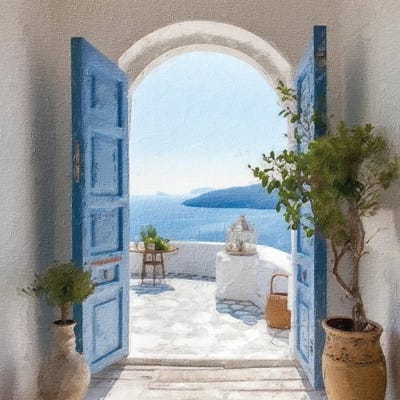 Blue Greek Door III by Willow Studio metal wall art