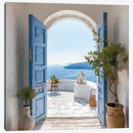 Blue Greek Door III Canvas Print #RLY28} by RileyB Canvas Artwork