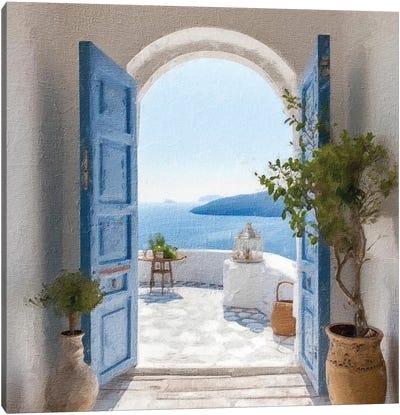 Blue Greek Door III Canvas Art Print - Door Art