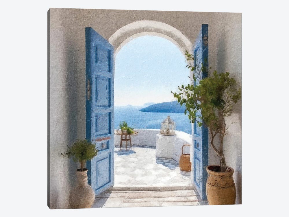 Blue Greek Door III by RileyB 1-piece Canvas Print