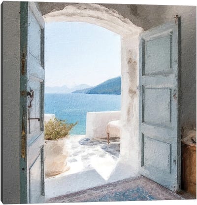 Blue Greek Door V Canvas Art Print - RileyB