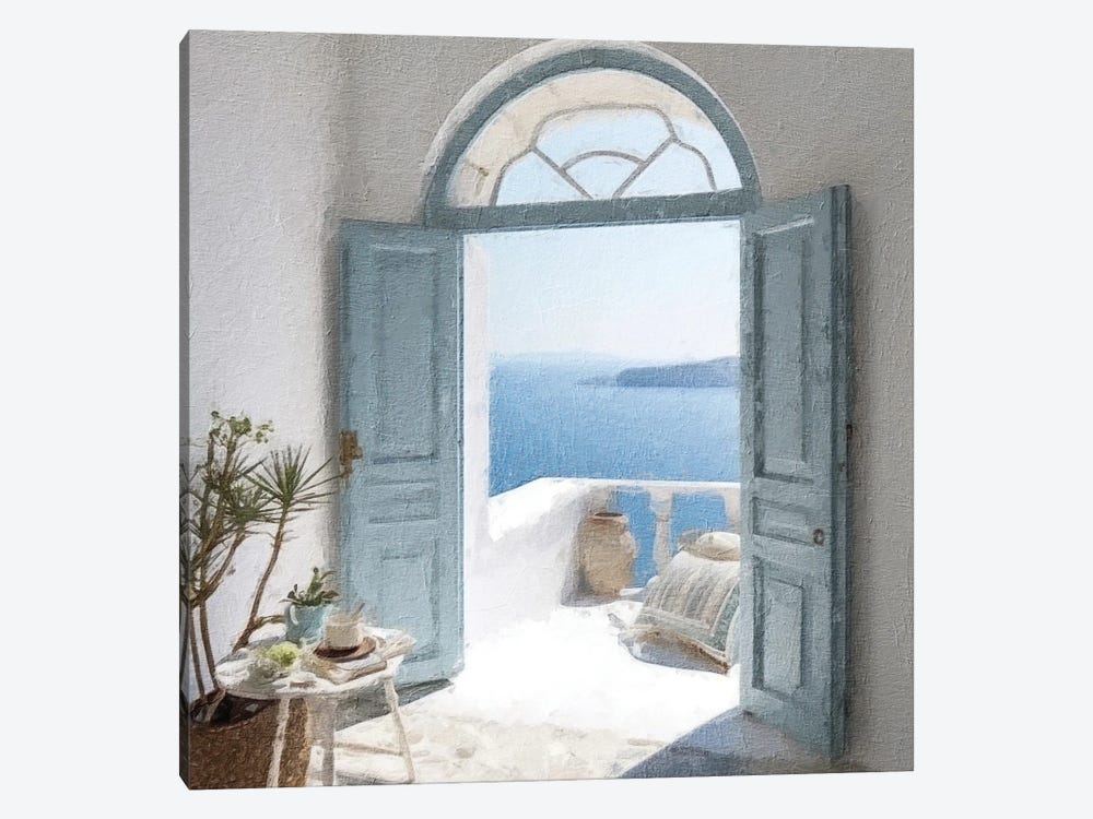 Blue Greek Door VII by RileyB 1-piece Canvas Art