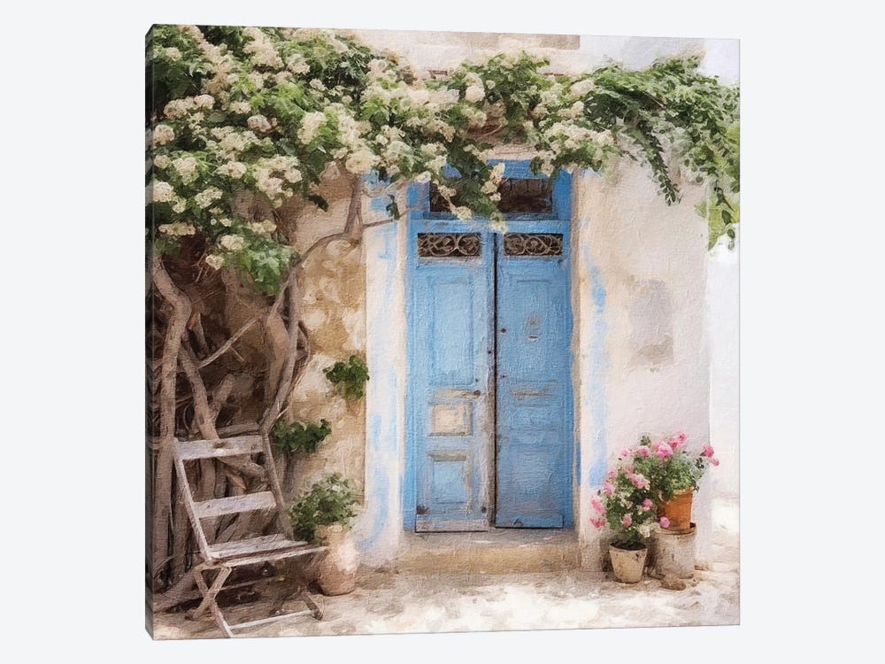 Blue Greek Door X by RileyB 1-piece Canvas Art Print