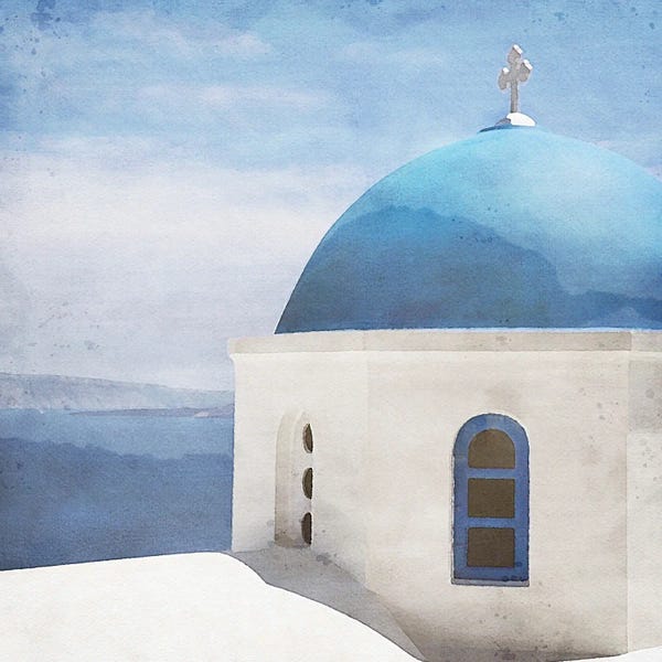 Famous Places Of Worship: Blue And White by Willow Studio