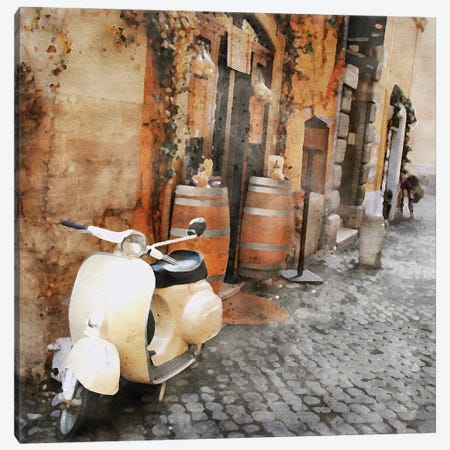 White Moped Canvas Print #RLY5} by RileyB Canvas Wall Art