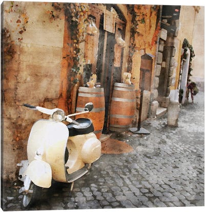 White Moped Canvas Art Print - Scooters