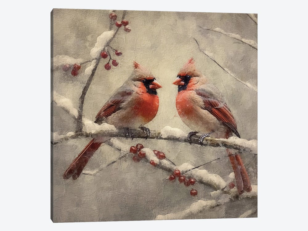 Christmas Cardinals by RileyB 1-piece Canvas Wall Art
