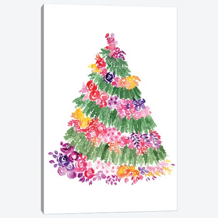 Floral Christmas Tree Canvas Print #RLZ100} by blursbyai Canvas Wall Art