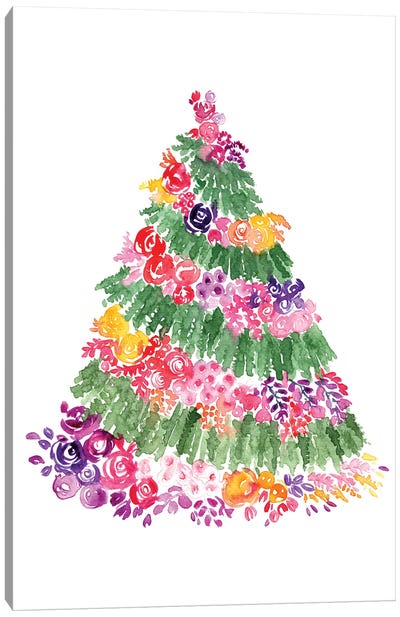 Floral Christmas Tree Canvas Art Print - blursbyai