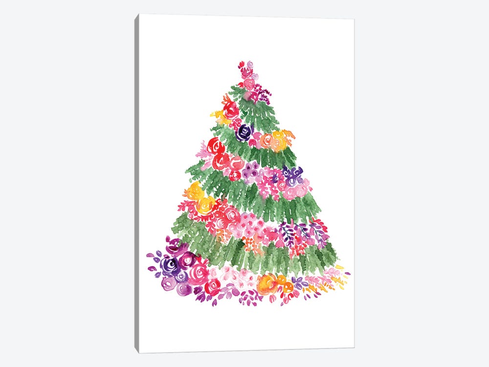 Floral Christmas Tree by blursbyai 1-piece Canvas Art Print