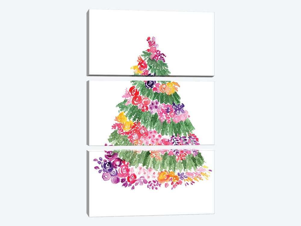 Floral Christmas Tree by blursbyai 3-piece Canvas Print