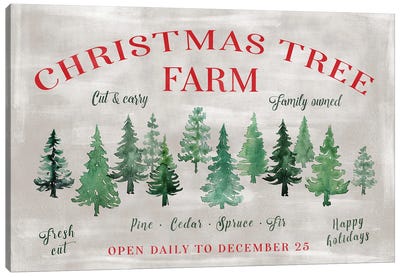 Rustic Christmas Tree Farm Sign Canvas Art Print - Christmas Trees & Wreath Art