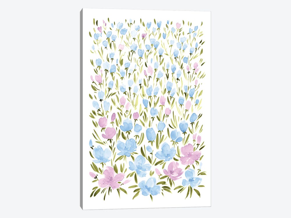Field Of Pink And Blue Wildflowers by blursbyai 1-piece Canvas Wall Art