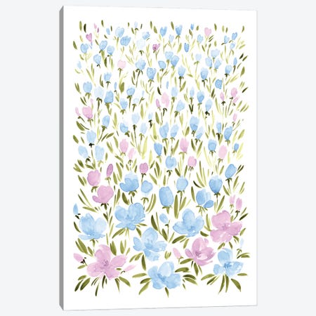 Field Of Pink And Blue Wildflowers Canvas Print #RLZ103} by blursbyai Canvas Artwork