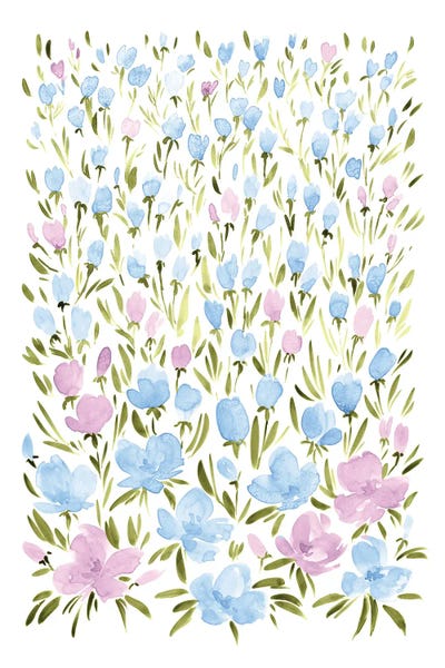 blursbyai: Field Of Pink And Blue Wildflowers by blursbyai