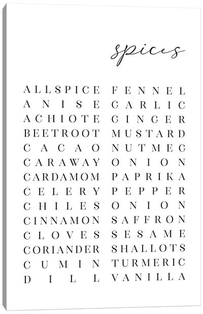 List Of Spices Canvas Art Print - blursbyai