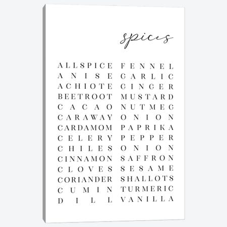 List Of Spices Canvas Print #RLZ112} by blursbyai Canvas Print