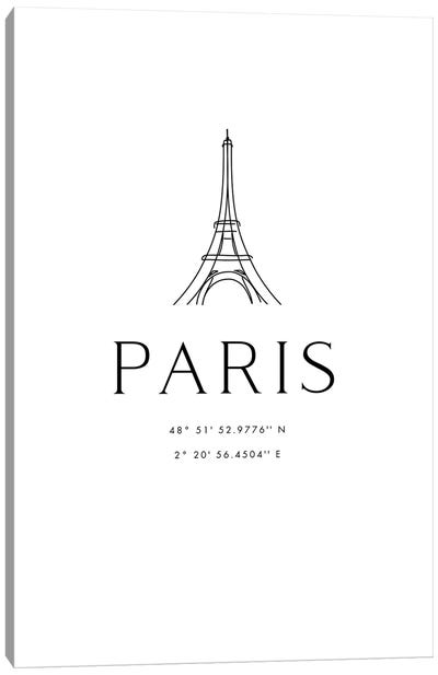 Paris Coordinates With Eiffel Tower Sketch Canvas Art Print - Paris Typography