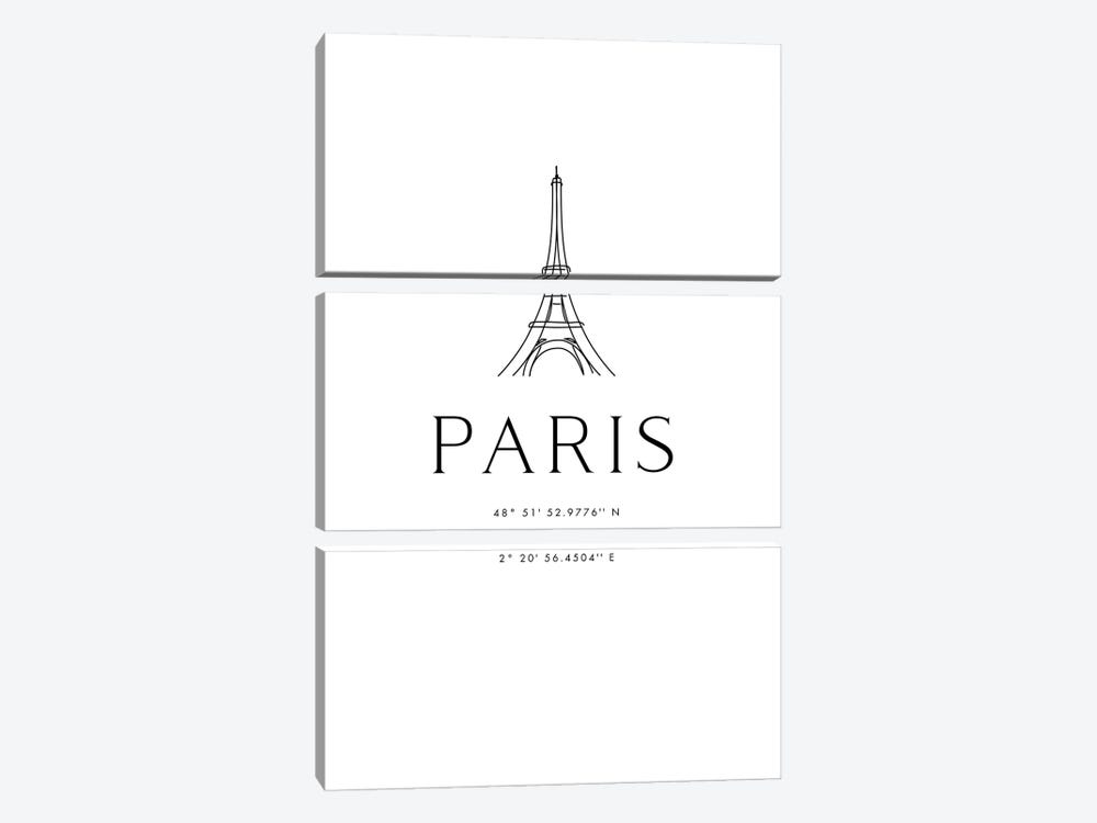 Paris Coordinates With Eiffel Tower Sketch by blursbyai 3-piece Art Print