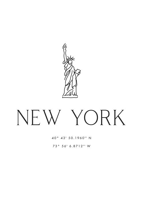 New York Coordinates With Statue Of Liberty Sketch