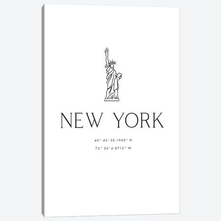 New York Coordinates With Statue Of Liberty Sketch Canvas Print #RLZ115} by blursbyai Canvas Art