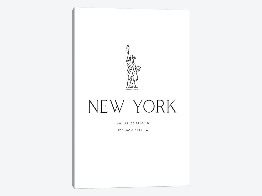 New York Coordinates With Statue Of Liberty Sketch by blursbyai 1-piece Canvas Print