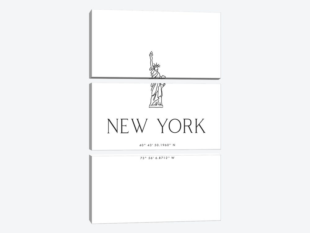 New York Coordinates With Statue Of Liberty Sketch by blursbyai 3-piece Canvas Art Print