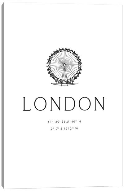 London Coordinates With London Eye Sketch Canvas Art Print - blursbyai