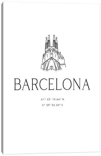 Barcelona Coordinates With Sagrada Familia Sketch Canvas Art Print - La Sagrada Familia